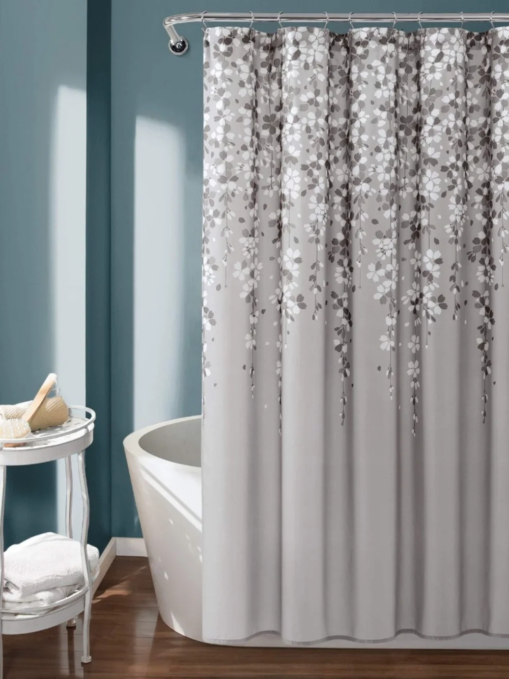 Weeping Flower Fabric Shower Curtain Floral Bathroom Gray 72x72 Inch848742084410